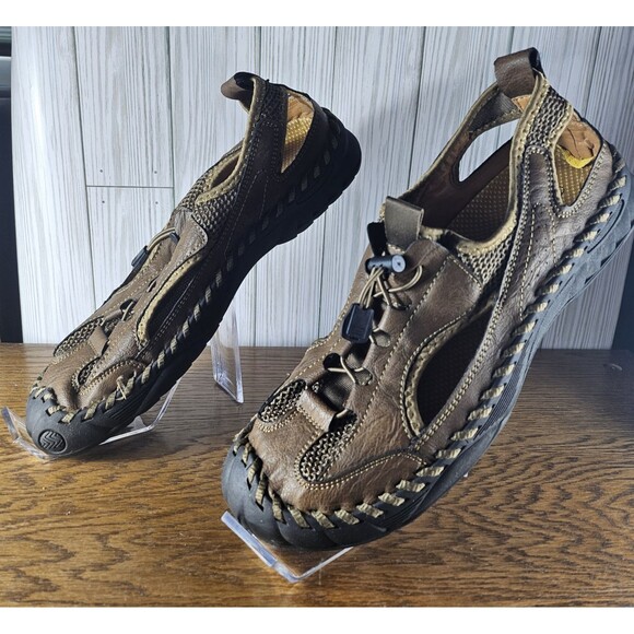 Mens Leather Sandals Summer Walking Hiking Shoes Closed Toe Breathable  EU 45 - Picture 2 of 6